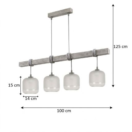 BRILAGI - Lysekrone på wire WOOD GLASS 4xE27/60W/230V fyr/grå/hvid