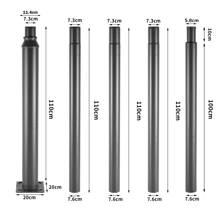 Brilagi - Robust metalstang til URBAN udendørs lygtepæl, 5 m mast, Ø 58 mm, antracit