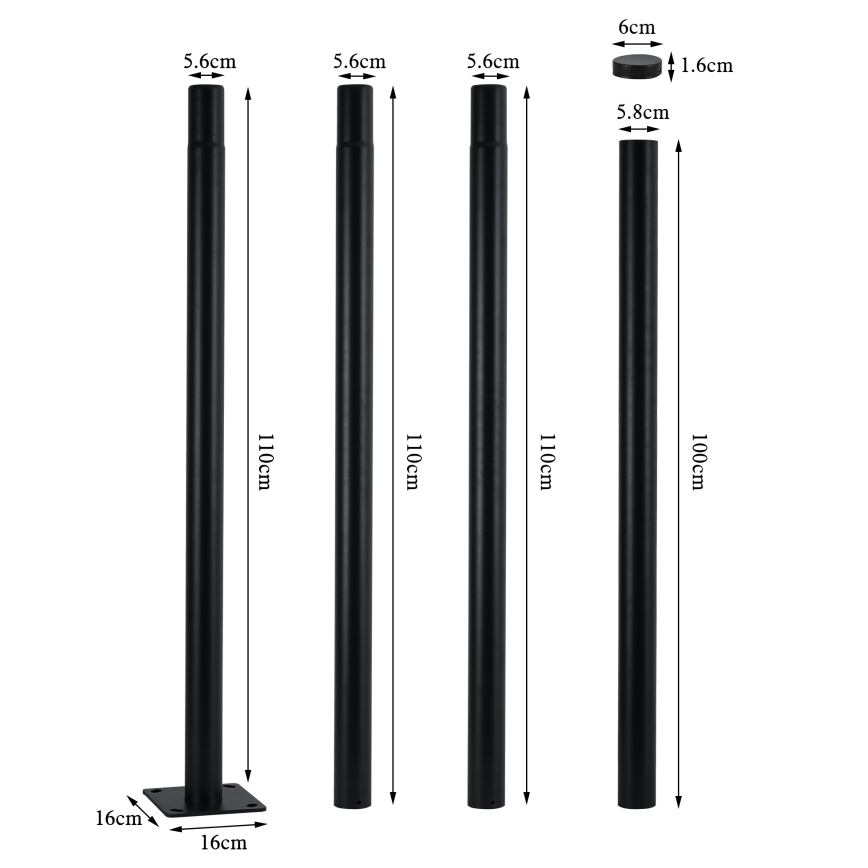 Brilagi - Metalstang til URBAN udendørs belysningsmast, 4 m, Ø 58 mm, sort