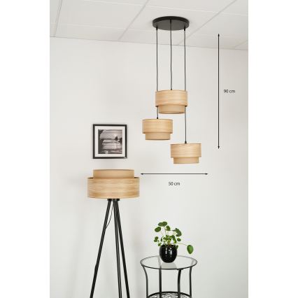 Brilagi - Loftlampe på kabel MONTANA BOHO 3xE27/15W/230V brun/sort
