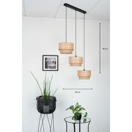 Brilagi - Loftlampe på kabel MONTANA BOHO 3xE27/15W/230V brun/sort