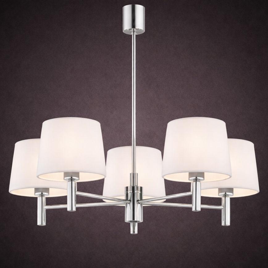 Brilagi - MONTE loftlampe på stang 5xE27/15W/230V cremefarvet/poleret krom