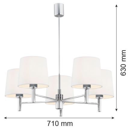 Brilagi - MONTE loftlampe på stang 5xE27/15W/230V cremefarvet/poleret krom