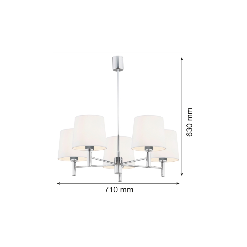 Brilagi - MONTE loftlampe på stang 5xE27/15W/230V cremefarvet/poleret krom