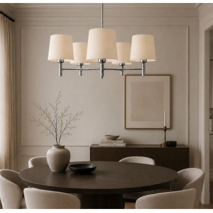 Brilagi - MONTE loftlampe på stang 5xE27/60W/230V cremefarvet/poleret krom