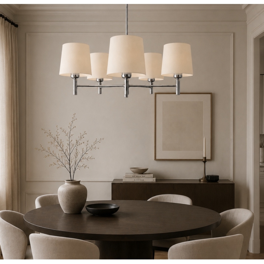 Brilagi - MONTE loftlampe på stang 5xE27/60W/230V cremefarvet/poleret krom