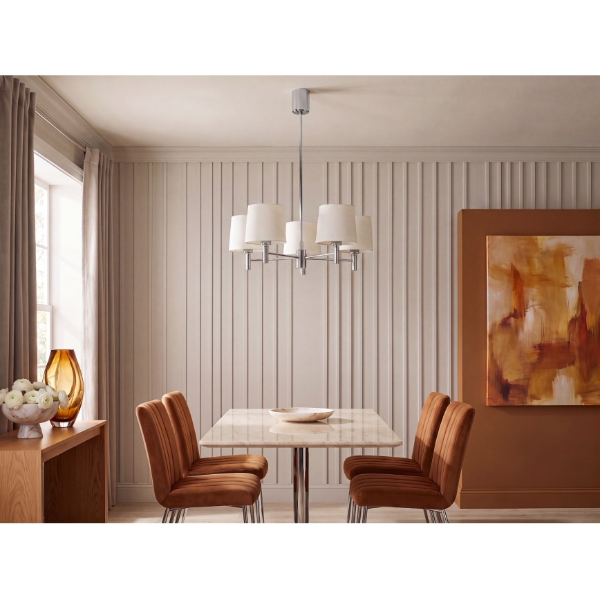 Brilagi - MONTE loftlampe på stang 5xE27/60W/230V cremefarvet/poleret krom