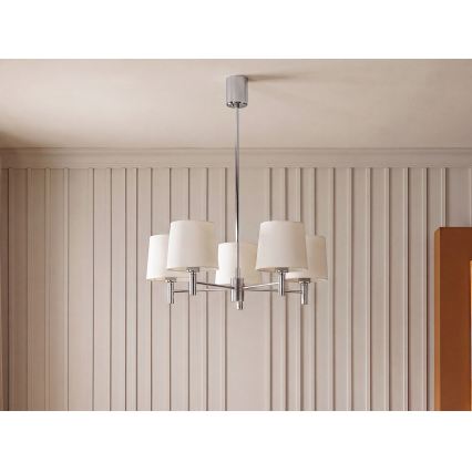 Brilagi - MONTE loftlampe på stang 5xE27/60W/230V cremefarvet/poleret krom