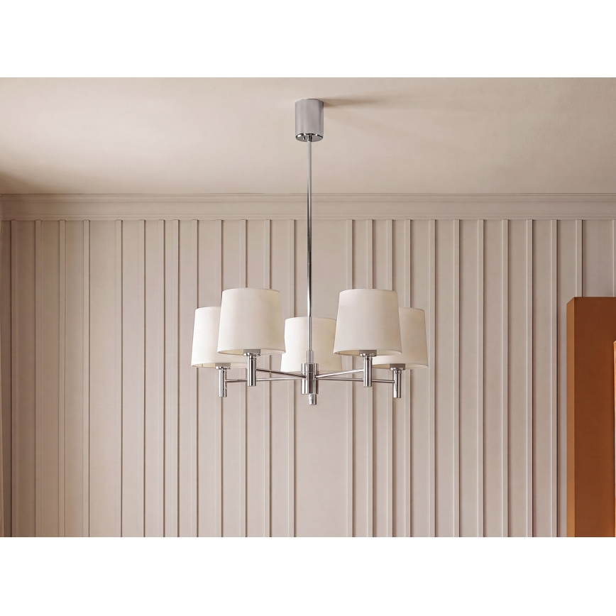 Brilagi - MONTE loftlampe på stang 5xE27/60W/230V cremefarvet/poleret krom