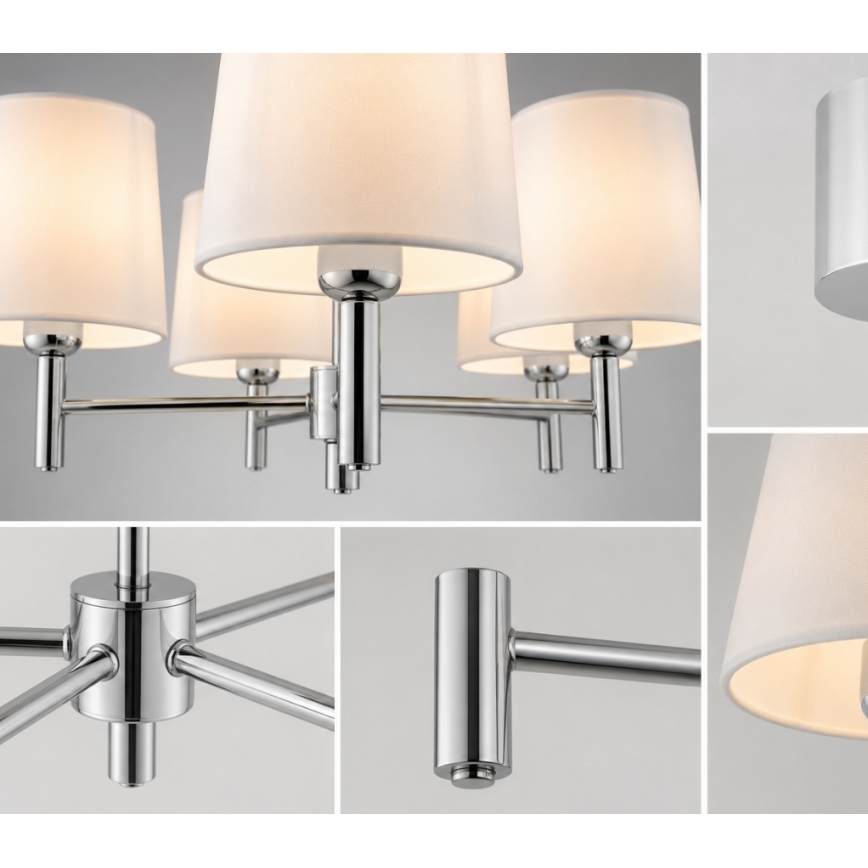 Brilagi - MONTE loftlampe på stang 5xE27/60W/230V cremefarvet/poleret krom