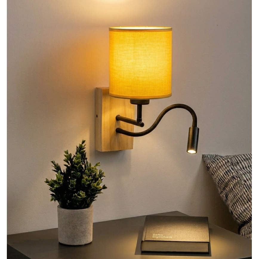 Brilagi - LED Fleksibel væglampe NUBILA WOOD 1xE27/25W/230V + LED/3W eg/sort/gul