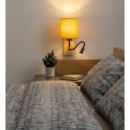 Brilagi - LED Fleksibel væglampe NUBILA WOOD 1xE27/25W/230V + LED/3W eg/sort/gul