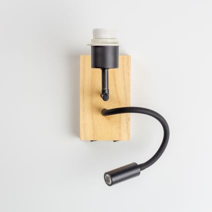 Brilagi - LED Fleksibel væglampe NUBILA WOOD 1xE27/25W/230V + LED/3W eg/sort/gul