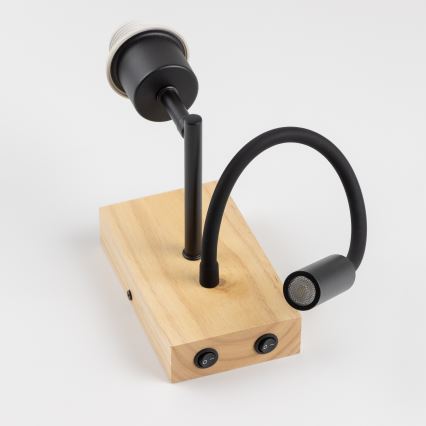 Brilagi - LED Fleksibel væglampe NUBILA WOOD 1xE27/25W/230V + LED/3W eg/sort/gul