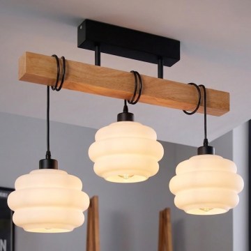 Brilagi - Nærloftlampe WOOD GLASS 3xE27/60W/230V fyrretræ/sort/hvid