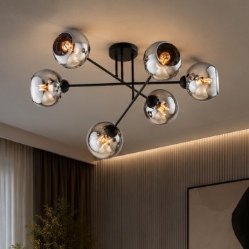 Brilagi - Nærloftmonteret lysekrone DIOR 6xE27/60W/230V sort/røget grå