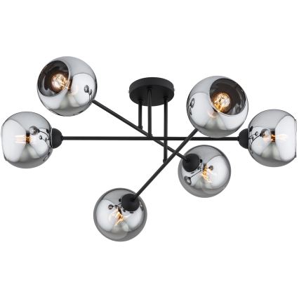 Brilagi - Nærloftmonteret lysekrone DIOR 6xE27/60W/230V sort/røget grå
