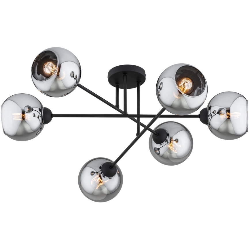 Brilagi - Nærloftmonteret lysekrone DIOR 6xE27/60W/230V sort/røget grå