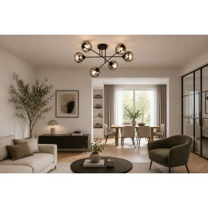 Brilagi - Nærloftmonteret lysekrone DIOR 6xE27/60W/230V sort/røget grå