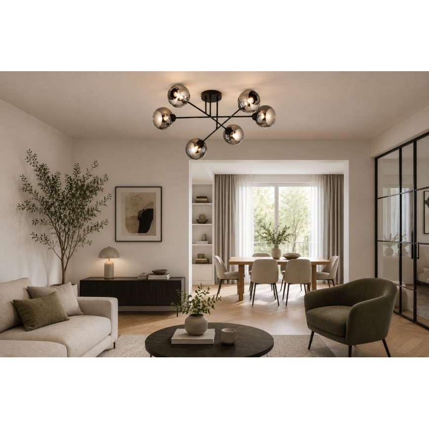 Brilagi - Nærloftmonteret lysekrone DIOR 6xE27/60W/230V sort/røget grå