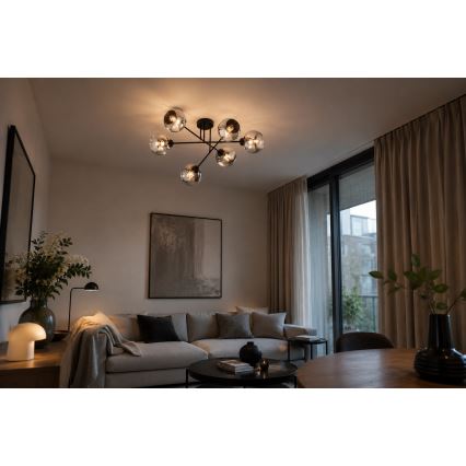 Brilagi - Nærloftmonteret lysekrone DIOR 6xE27/60W/230V sort/røget grå