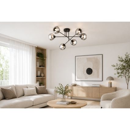 Brilagi - Nærloftmonteret lysekrone DIOR 6xE27/60W/230V sort/røget grå