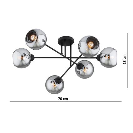Brilagi - Nærloftmonteret lysekrone DIOR 6xE27/60W/230V sort/røget grå