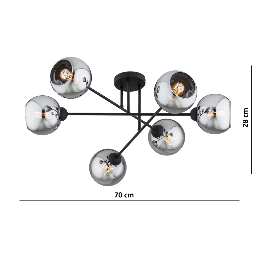 Brilagi - Nærloftmonteret lysekrone DIOR 6xE27/60W/230V sort/røget grå