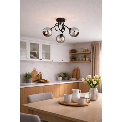 Brilagi - Overflademonteret loftlampe 3xE27/60W/230V sort/røggrå