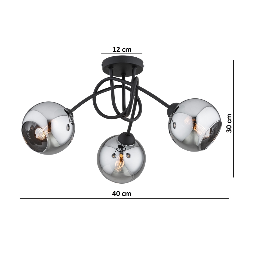 Brilagi - Overflademonteret loftlampe 3xE27/60W/230V sort/røggrå