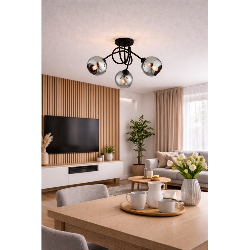 Brilagi - Overflademonteret loftlampe DIOR 3xE27/60W/230V sort/røggrå