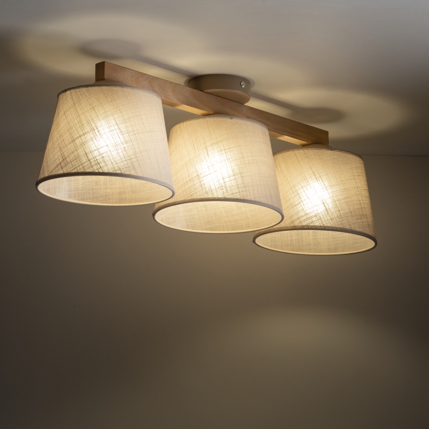 Brilagi - Overflademonteret loftlampe LATTE SABIA 3xE27/60W/230V fyrretræ/beige