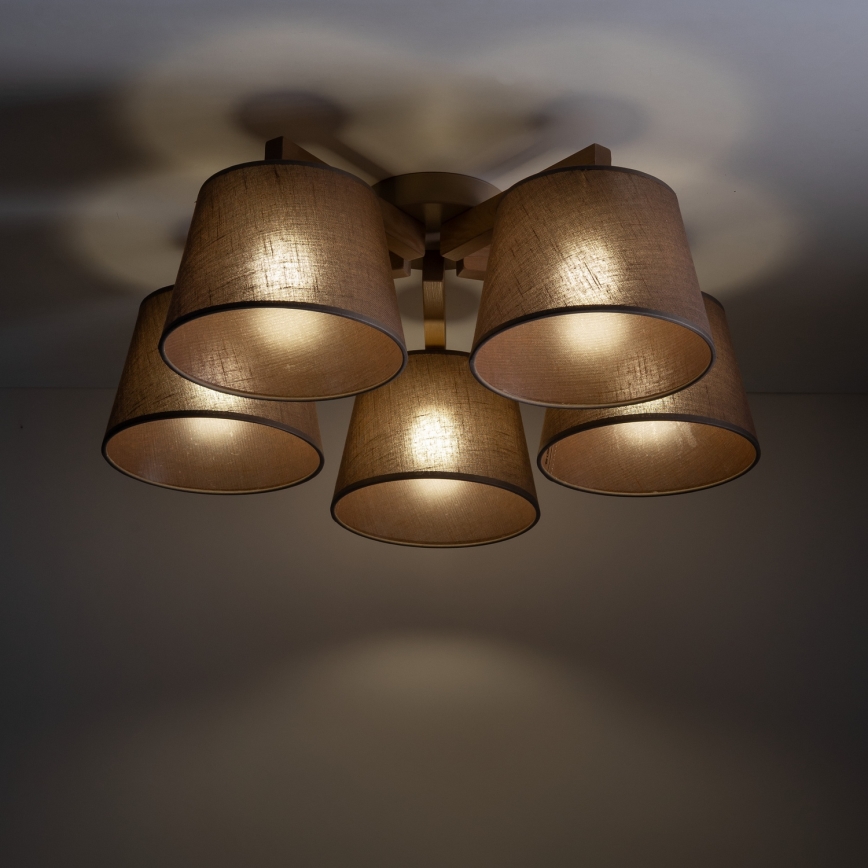 Brilagi - Overflademonteret loftlampe LATTE SABIA 5xE27/15W/230V fyrretræ/brun