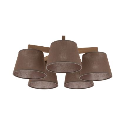 Brilagi - Overflademonteret loftlampe LATTE SABIA 5xE27/15W/230V fyrretræ/brun