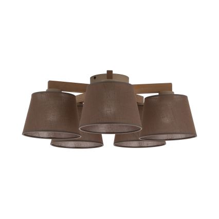 Brilagi - Overflademonteret loftlampe LATTE SABIA 5xE27/15W/230V fyrretræ/brun