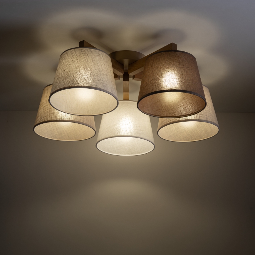 Brilagi - Overflademonteret loftlampe LATTE SABIA 5xE27/15W/230V fyrretræ/mix