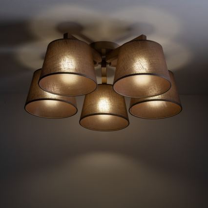 Brilagi - Overflademonteret loftlampe LATTE SABIA 5xE27/60W/230V fyrretræ/brun