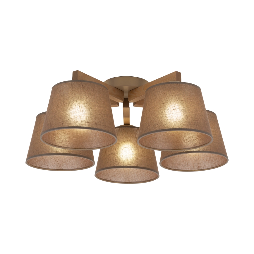 Brilagi - Overflademonteret loftlampe LATTE SABIA 5xE27/60W/230V fyrretræ/brun