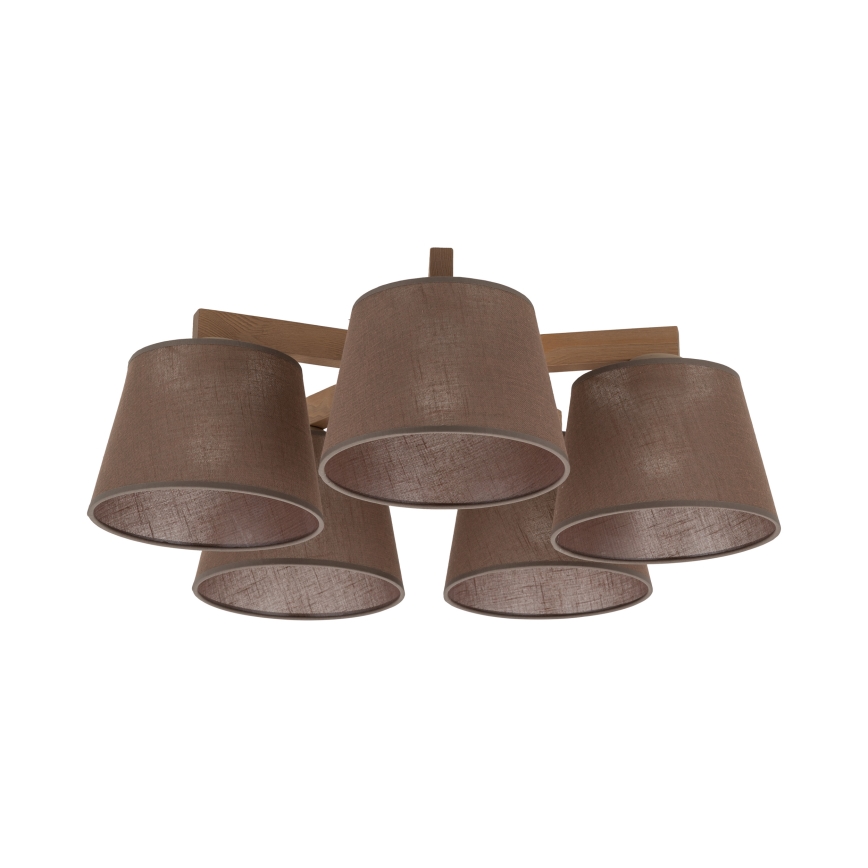 Brilagi - Overflademonteret loftlampe LATTE SABIA 5xE27/60W/230V fyrretræ/brun