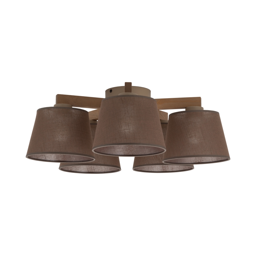 Brilagi - Overflademonteret loftlampe LATTE SABIA 5xE27/60W/230V fyrretræ/brun