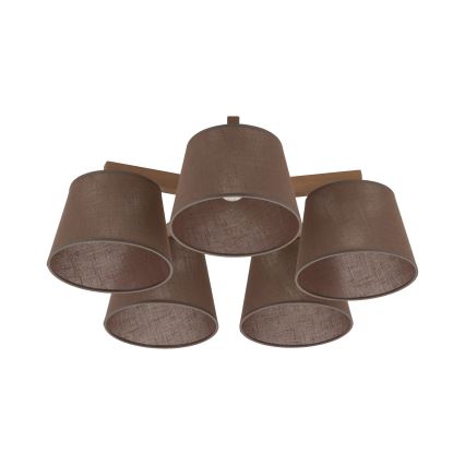 Brilagi - Overflademonteret loftlampe LATTE SABIA 5xE27/60W/230V fyrretræ/brun