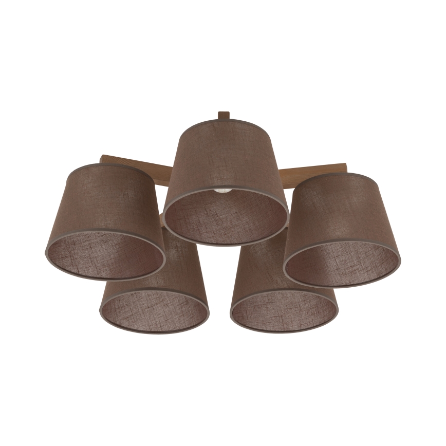 Brilagi - Overflademonteret loftlampe LATTE SABIA 5xE27/60W/230V fyrretræ/brun