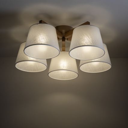 Brilagi - Overflademonteret loftlampe LATTE SABIA 5xE27/60W/230V fyrtræ/hvid