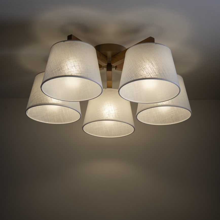 Brilagi - Overflademonteret loftlampe LATTE SABIA 5xE27/60W/230V fyrtræ/hvid