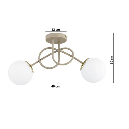 Brilagi - Overflademonteret loftlampe MILO ECRU 2xE27/60W/230V beige/guld
