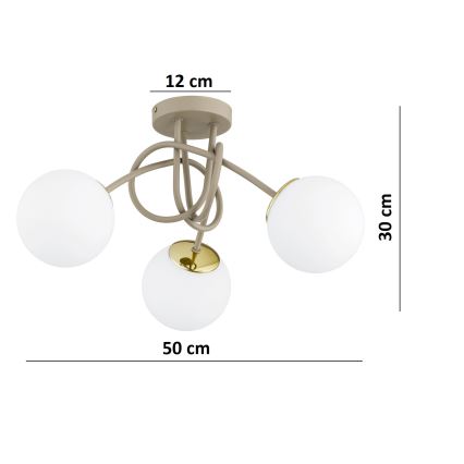 Brilagi - Overflademonteret loftlampe MILO ECRU 3xE27/60W/230V beige/guld