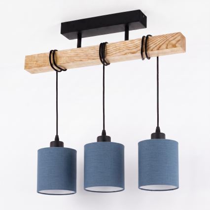 BRILAGI - Overflademonteret loftlampe NUBILA 3xE27/60W/230V fyrretræ/mørkeblå