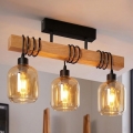 Brilagi - Overflademonteret loftlampe WOOD GLASS 3xE27/60W/230V fyrretræ/sort/røgbrun