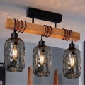 Brilagi - Overflademonteret loftlampe WOOD GLASS 3xE27/60W/230V fyrretræ/sort/røget grå