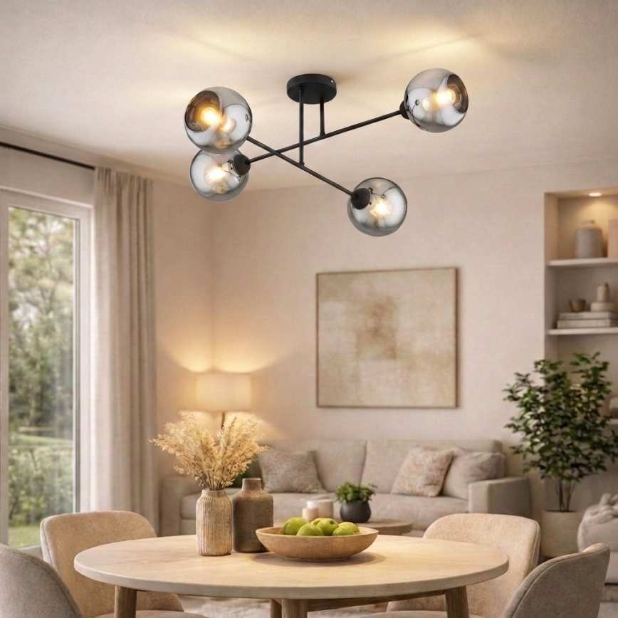 Brilagi - Overflademonteret lysekrone DIOR 4xE27/60W/230V sort/røggrå